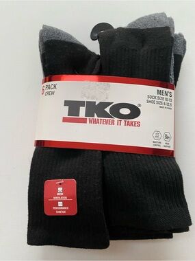 Brand New With Tags (NWT) TKO Men’s Performance Crew Socks - 6 Pair Pack